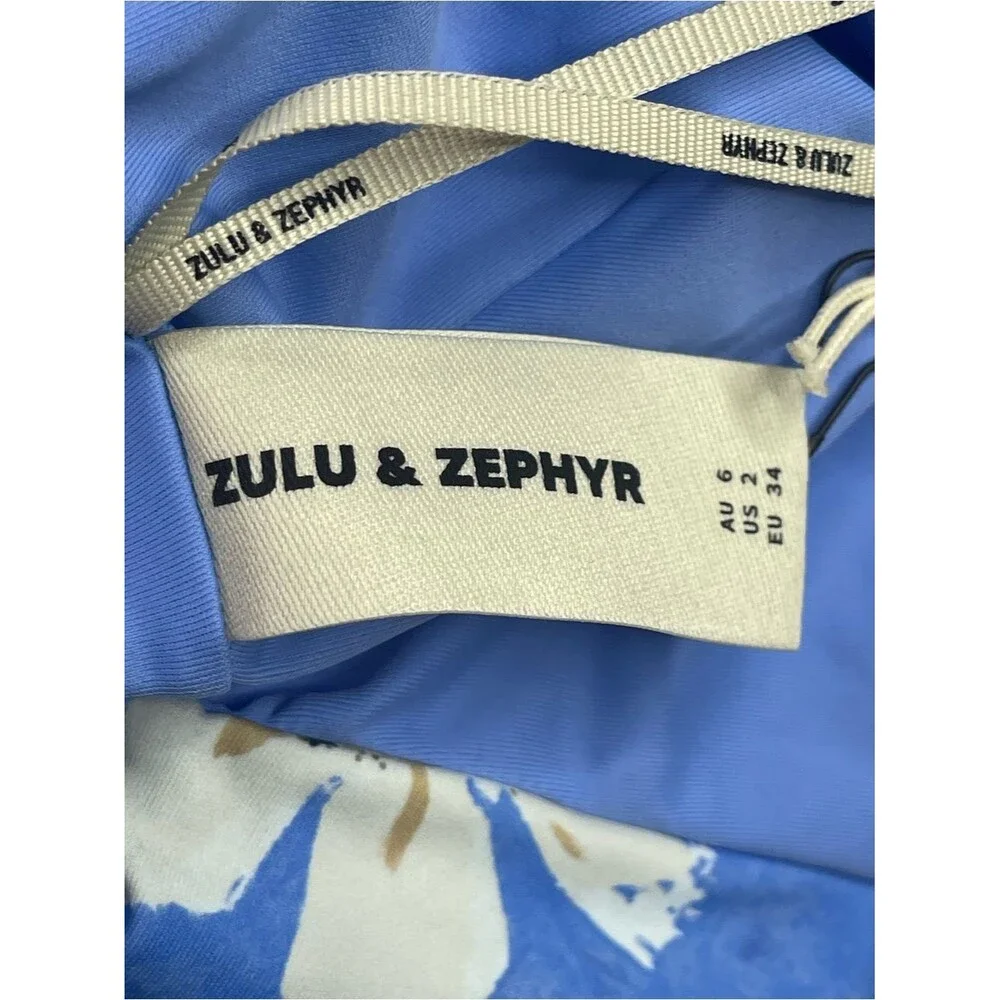 Zulu & Zephyr Hawaii Ruched One Piece Swimsuit Size 2 Blue Cut Out Floral